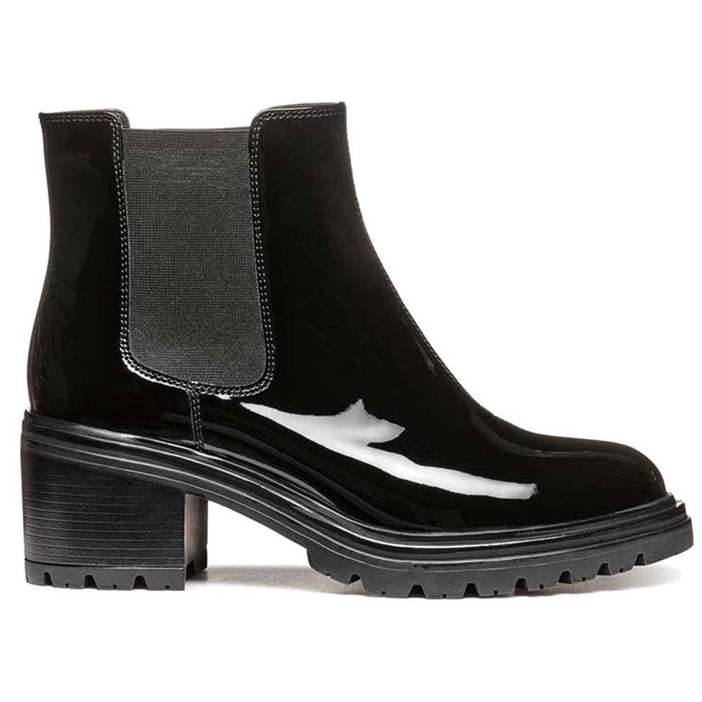 GEOX D46QCF PATENT LEATHER ANKLE BOOT LUG SOLE BLACK PATENT SIZE 9 NWOT